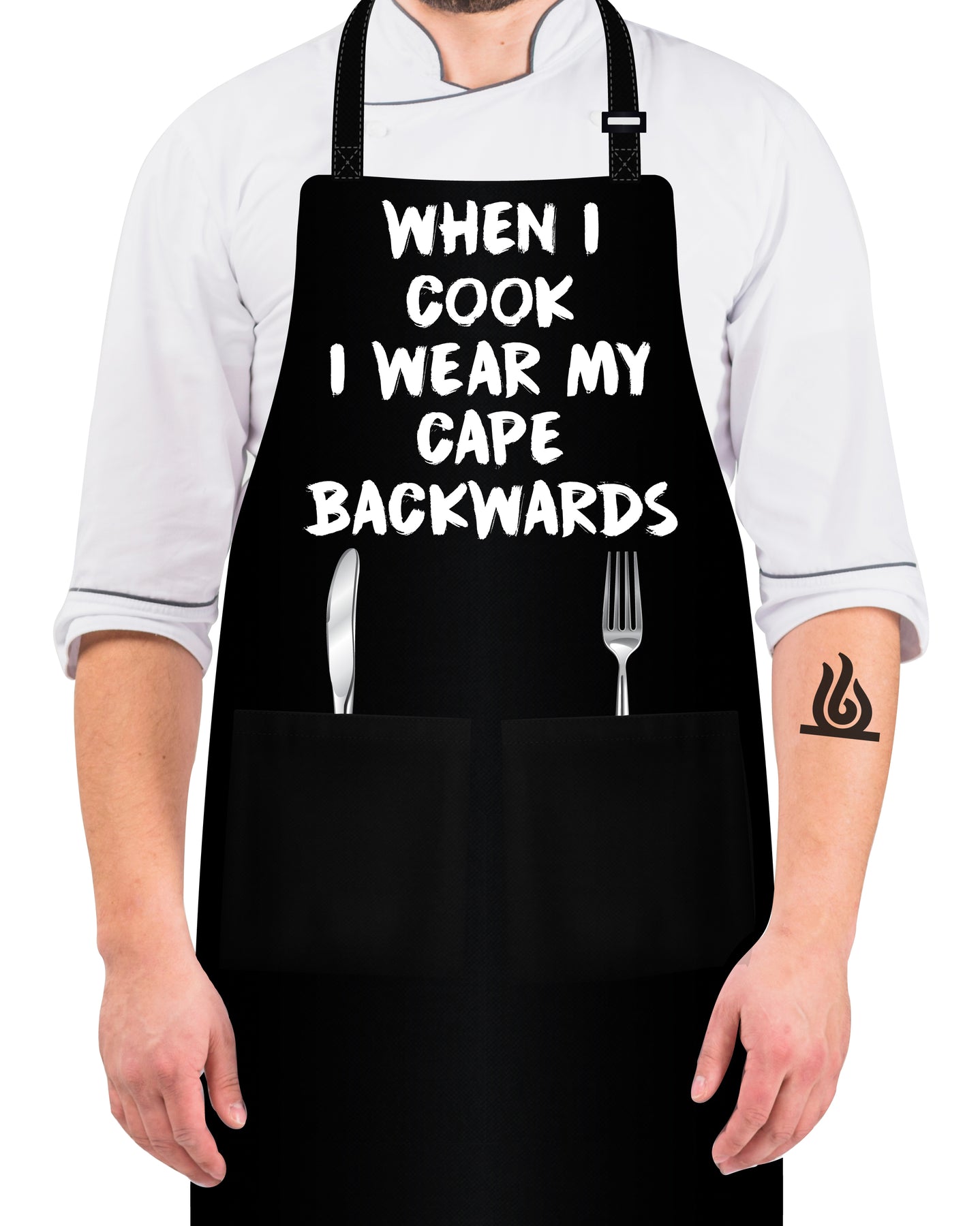 WHAT ON EARTH Cape Backwards Apron - Funny Kitchen Apron, Black Cooking  Smock